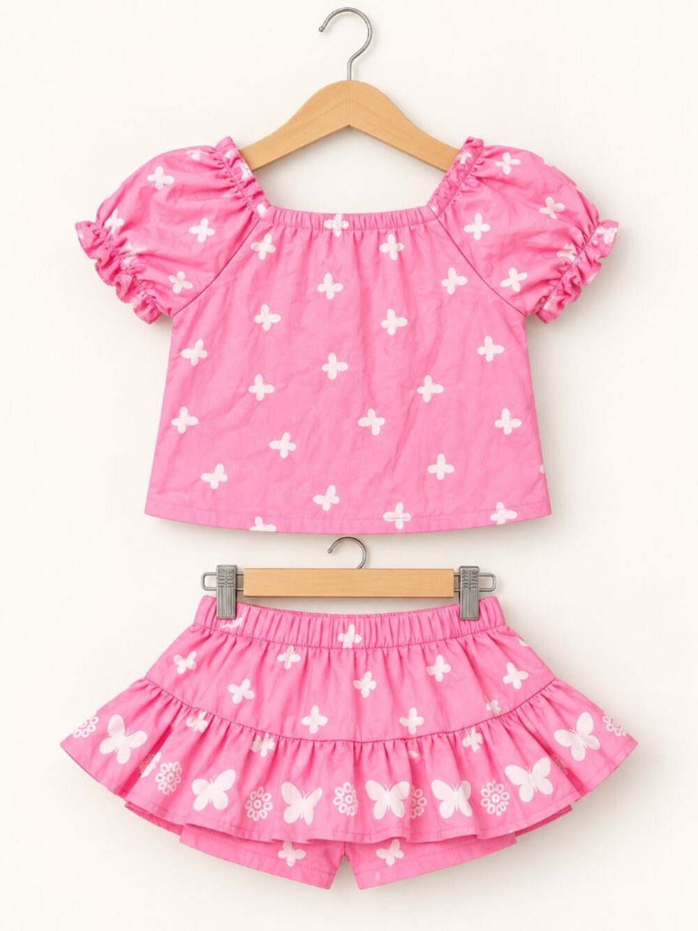 Little Lass Girls Pink Butterfly 2-Piece Top & Skort Set - Size 18M